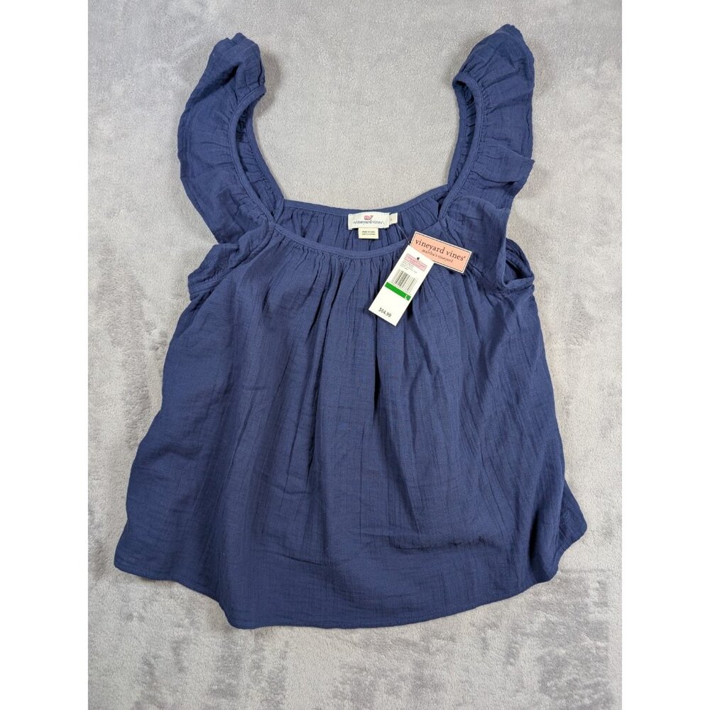 Vineyard Vines Tank Top Womens Size Large Blue Gauzy Ruffle Top Casual Everyday - Picture 1 of 7